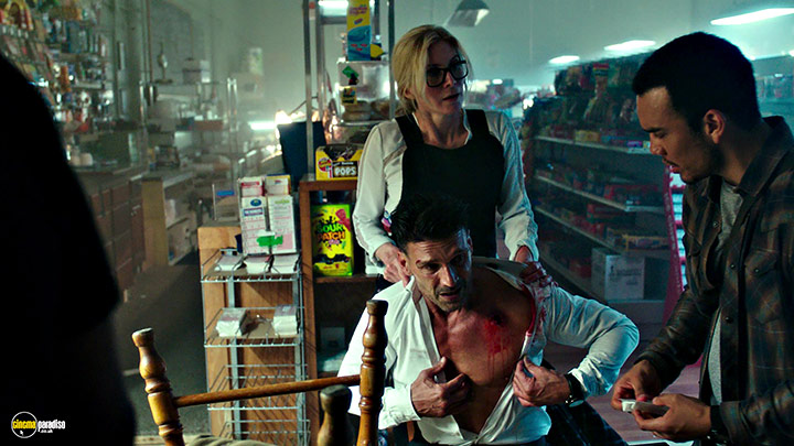 A still #28 from The Purge: Election Year (2016) With Elizabeth Mitchell, Joseph Julian Soria And Frank Grillo