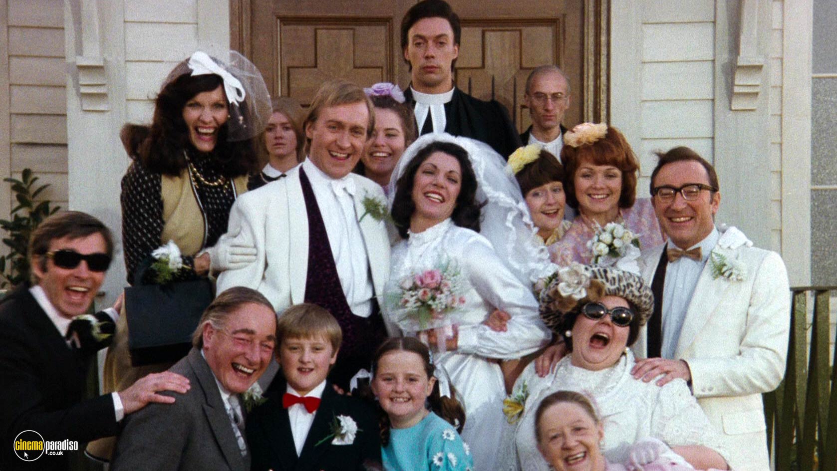 A still from The Rocky Horror Picture Show (1975) With Tim Curry, Barry Bostwick, Jeremy Newson And Hilary Farr