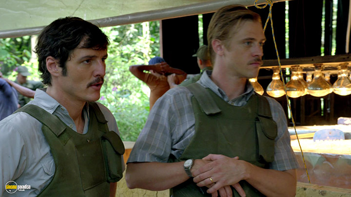 A still #39 from Narcos: Series 1 (2015) With Boyd Holbrook And Pedro Pascal