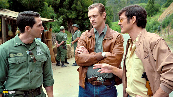 A still #28 from Narcos: Series 1 (2015) With Maurice Compte, Boyd Holbrook And Pedro Pascal