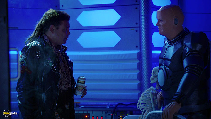 A still #33 from Red Dwarf: Series 11 (2016) With Robert Llewellyn And Craig Charles