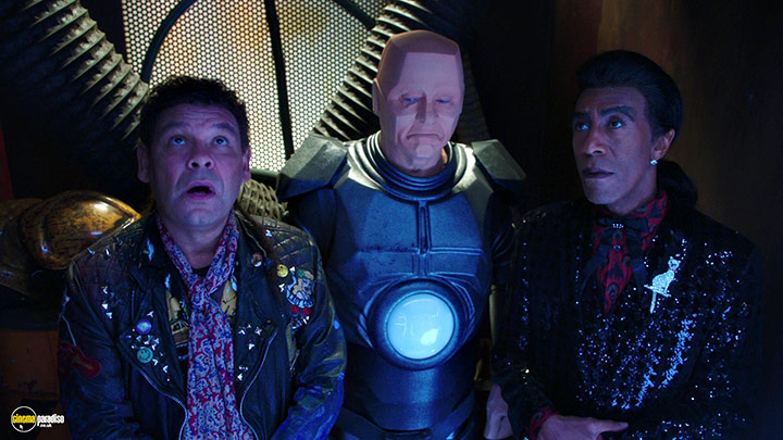 A still #14 from Red Dwarf: Series 11 (2016) With Robert Llewellyn, Danny John-Jules And Craig Charles
